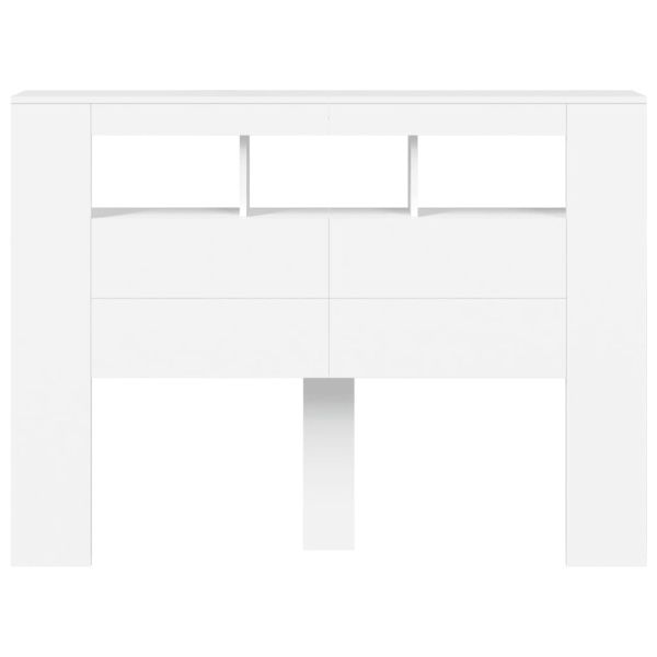 LED горна табла за легло бяла 140x18,5x103,5 см инженерно дърво