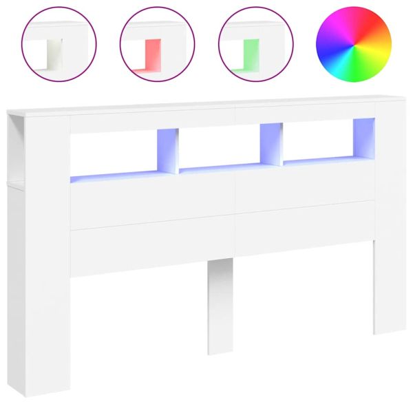 LED горна табла за легло бяла 180x18,5x103,5 см инженерно дърво