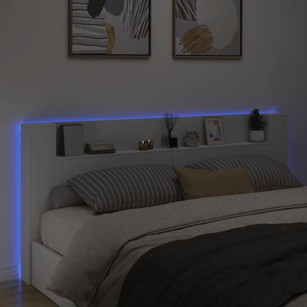 Табла шкаф с LED, бял, 220x16,5x103,5 см