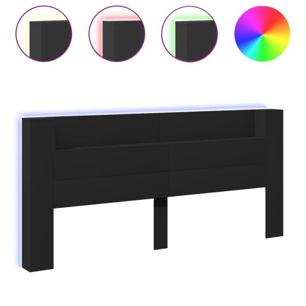 Табла шкаф с LED, черен, 220x16,5x103,5 см