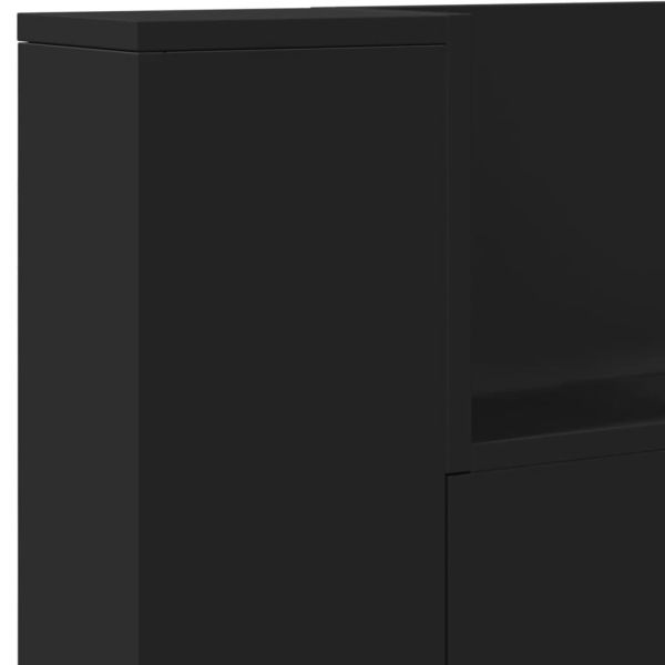 Табла шкаф с LED, черен, 220x16,5x103,5 см