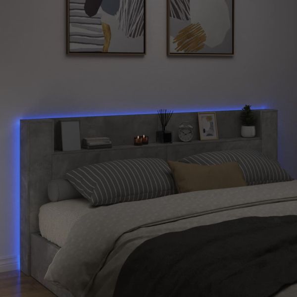 Табла шкаф с LED, бетонно сив, 220x16,5x103,5 см