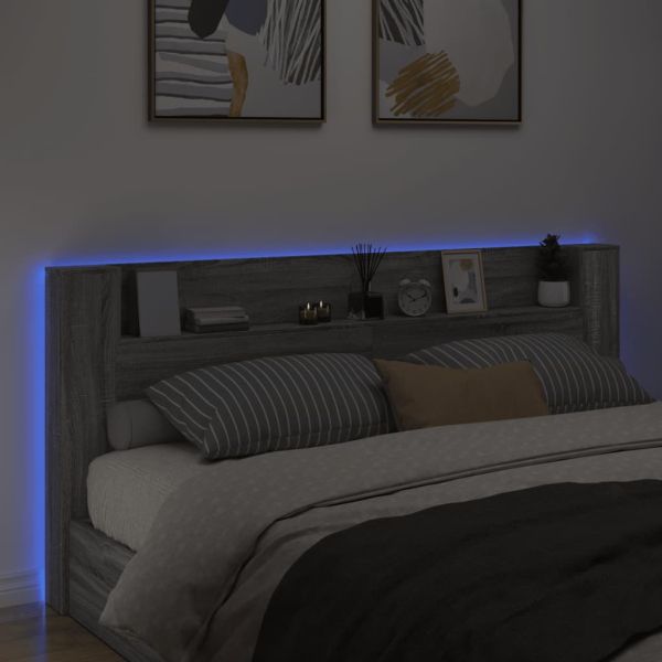 Табла шкаф с LED, сив сонома, 220x16,5x103,5 см