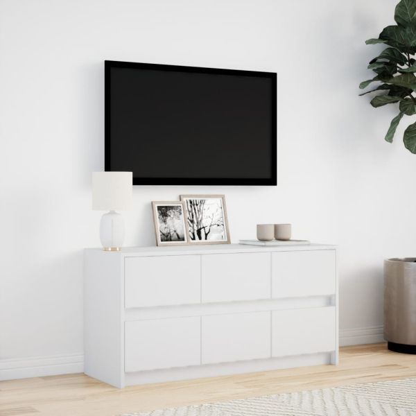 ТВ шкаф с LED, бял, 100x34x50 см, инженерно дърво