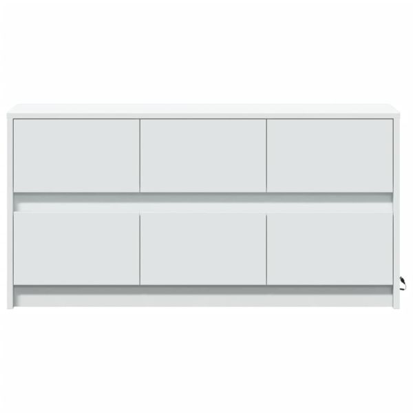 ТВ шкаф с LED, бял, 100x34x50 см, инженерно дърво