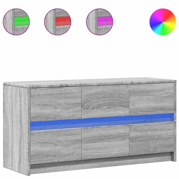 ТВ шкаф с LED, сив сонома, 100x34x50 см, инженерно дърво