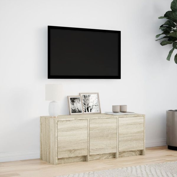 ТВ шкаф с LED, сонома дъб, 97x34x40 см, инженерно дърво