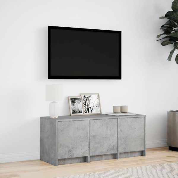 ТВ шкаф с LED, бетонно сив, 97x34x40 см, инженерно дърво