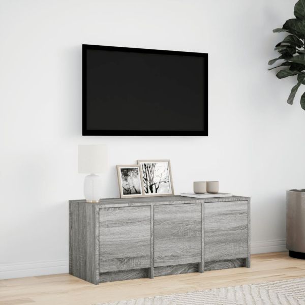 ТВ шкаф с LED, сив сонома, 97x34x40 см, инженерно дърво