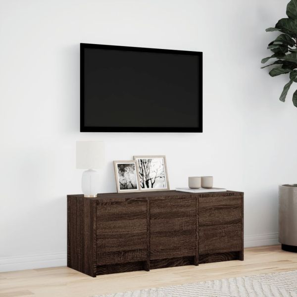 ТВ шкаф с LED, кафяв дъб, 97x34x40 см, инженерно дърво
