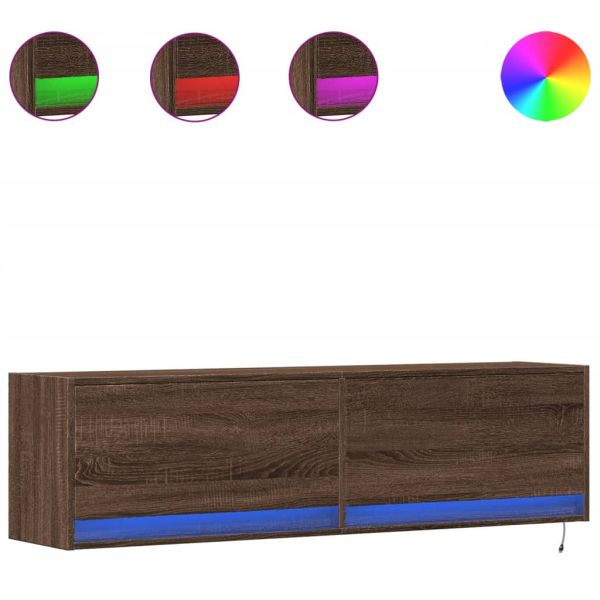 Стенен ТВ шкаф с LED осветление, кафяв дъб, 140x31x38 см