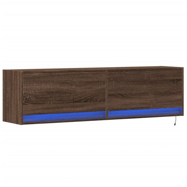 Стенен ТВ шкаф с LED осветление, кафяв дъб, 140x31x38 см