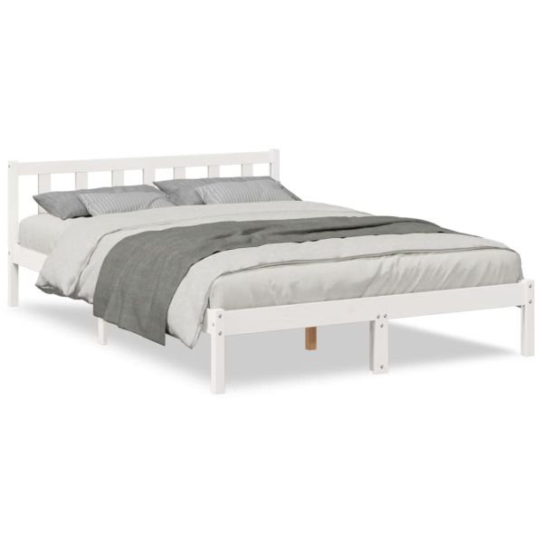 Рамка за легло без матрак, бял, 160x220 см, борово дърво масив