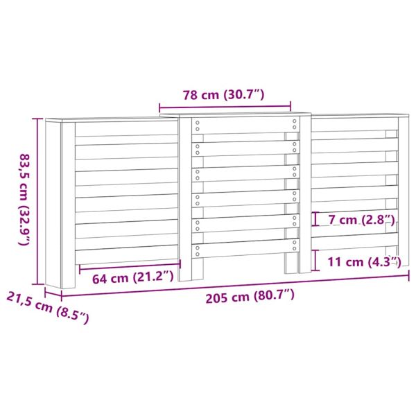 Капак за радиатор, бетонно сив, 205x21,5x83,5см инженерно дърво