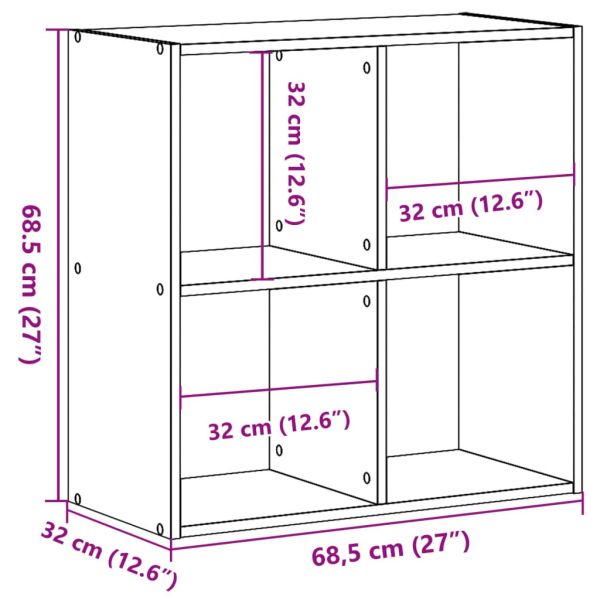Библиотека, сив сонома, 68,5x32x68,5 см, инженерно дърво