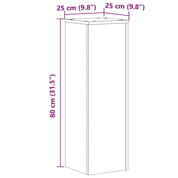 Стойки за растения 2 бр опушен дъб 25x25x80 см инженерно дърво