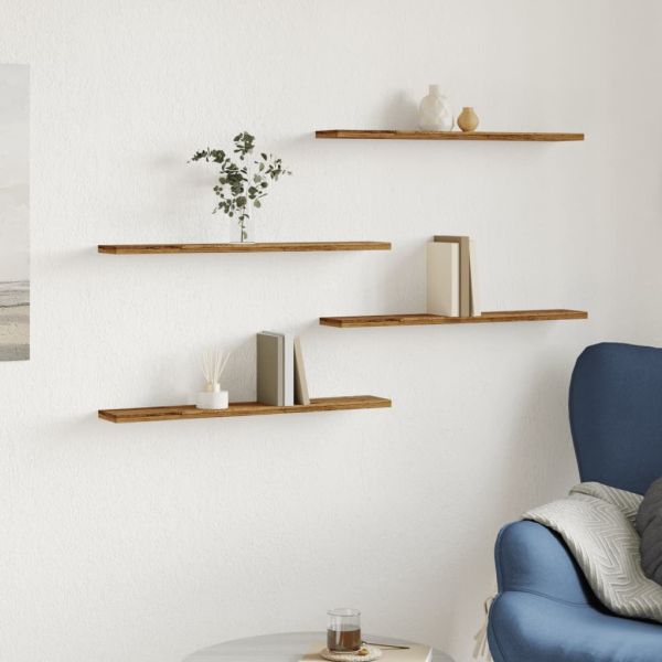 Рафтове за книги 4 бр старо дърво 60x10x1,5 см инженерно дърво