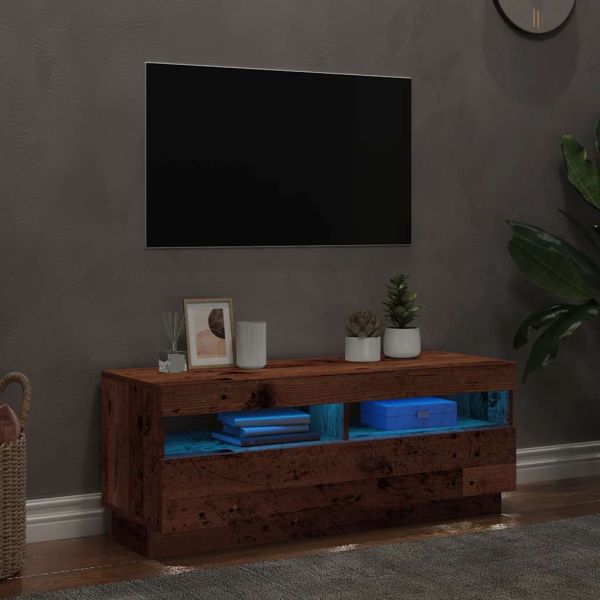 ТВ шкаф с LED осветление, 100x35x40 см, инженерно дърво