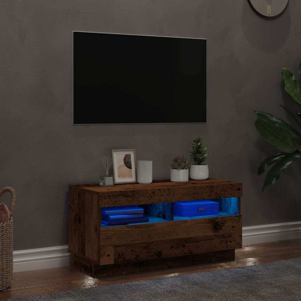 ТВ шкаф с LED осветление, 80x35x40 см, инженерно дърво