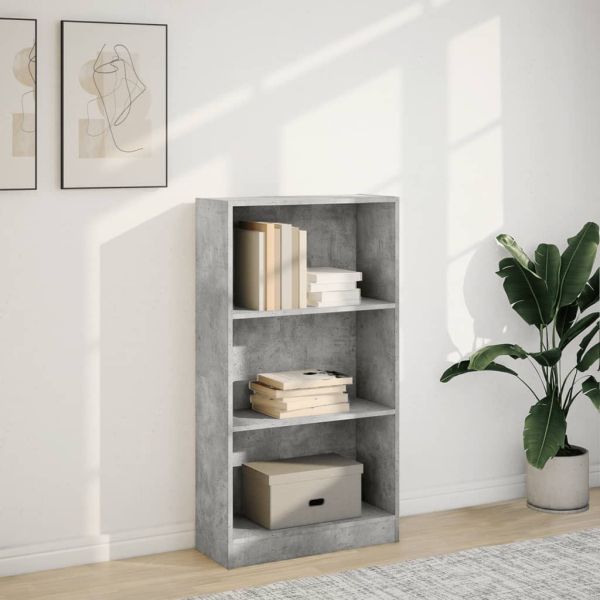 Библиотека, бетонно сива, 60x24x109 см, инженерно дърво