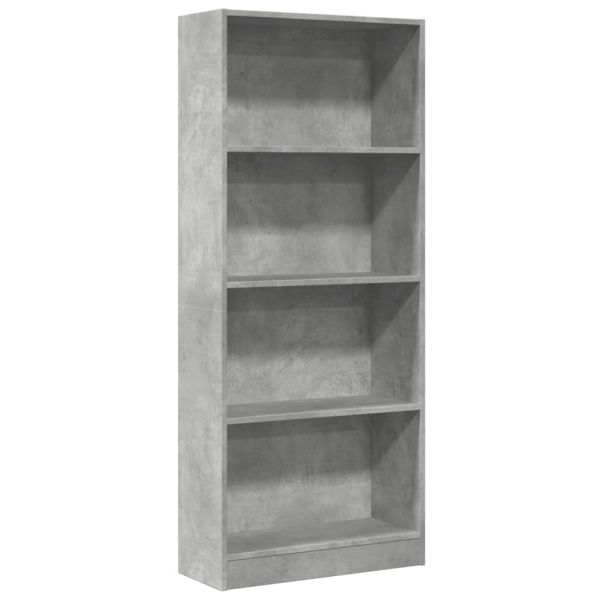 Библиотека, бетонно сива, 60x24x143 см, инженерно дърво