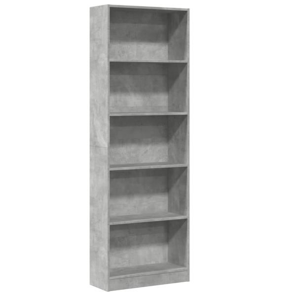Библиотека, бетонно сива, 60x24x176 см, инженерно дърво
