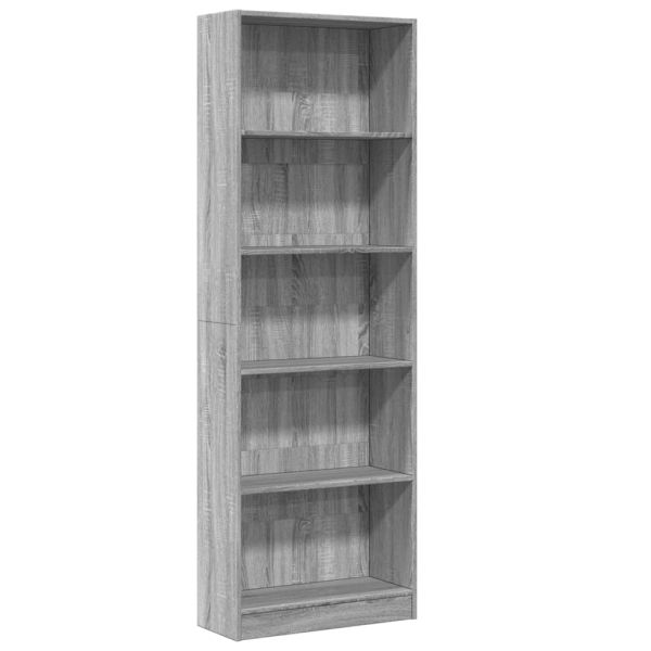 Библиотека, сив сонома, 60x24x176 см, инженерно дърво