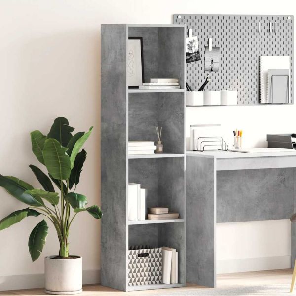Библиотека, бетонно сива, 40x30x152 см, инженерно дърво