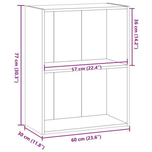 Библиотека, опушен дъб, 60x30x77 см, инженерно дърво