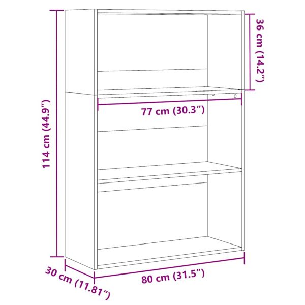 Библиотека, опушен дъб, 80x30x114 см, инженерно дърво