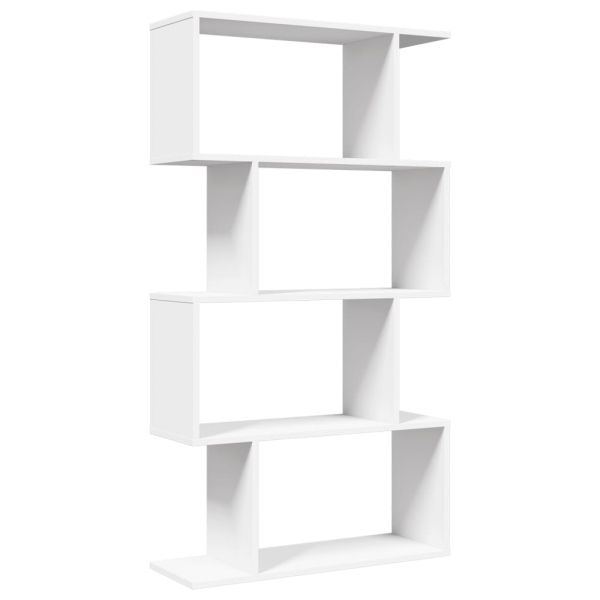 Преграда за стая, библиотека, 4 нива, бяла, 70x24x129 см, инженерно дърво