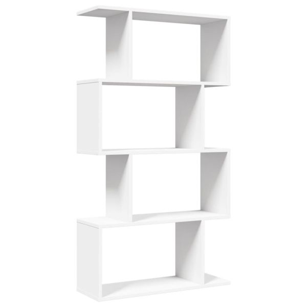 Преграда за стая, библиотека, 4 нива, бяла, 70x24x129 см, инженерно дърво
