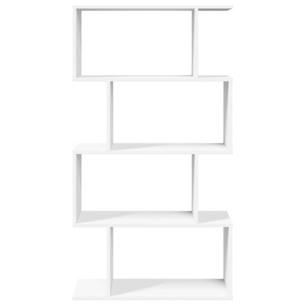 Преграда за стая, библиотека, 4 нива, бяла, 70x24x129 см, инженерно дърво