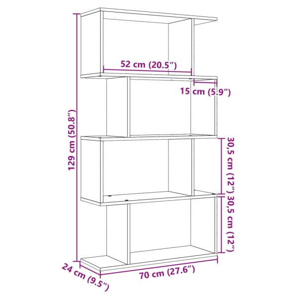 Разделител за стая / библиотека 4 нива дъб сонома 70x24x129 см