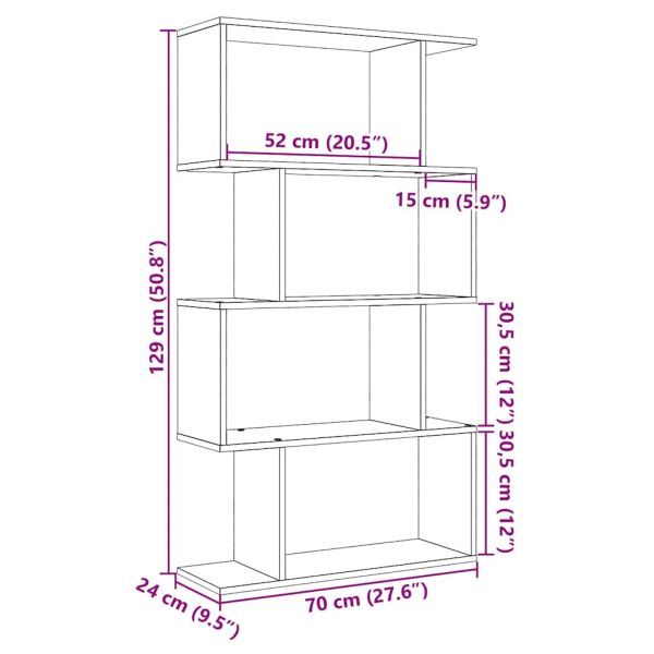 Разделител за стая / библиотека 4 нива дъб артизан 70x24x129 см