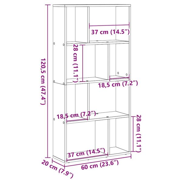 Библиотека, старо дърво, 60x20x120,5 см, инженерно дърво