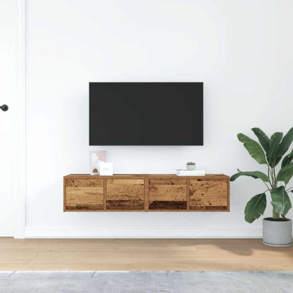 ТВ шкафове 2 бр Старо дърво 60x31x25,5 см инженерно дърво