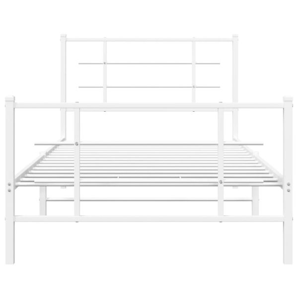 Метална рамка за легло с горна и долна табла, бяла, 100x200 см