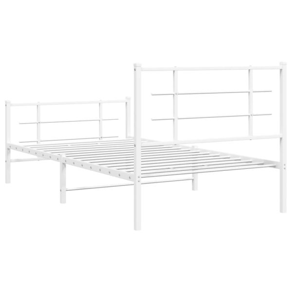 Метална рамка за легло с горна и долна табла, бяла, 100x200 см