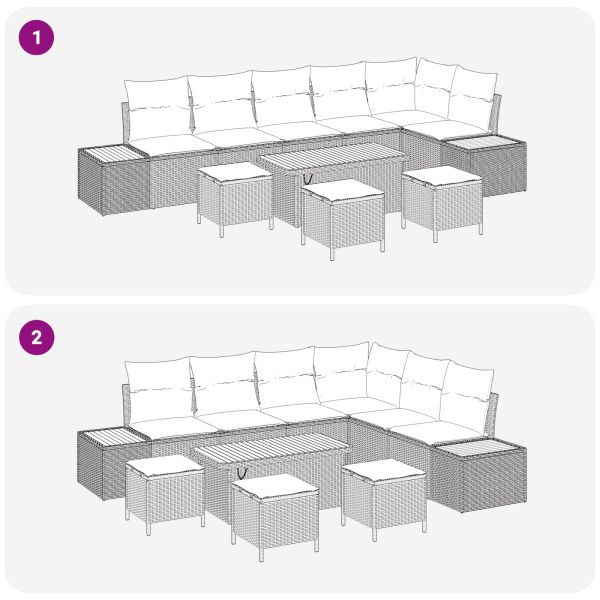 Градински Софа Комплект с възглавница 10 pcs Сив