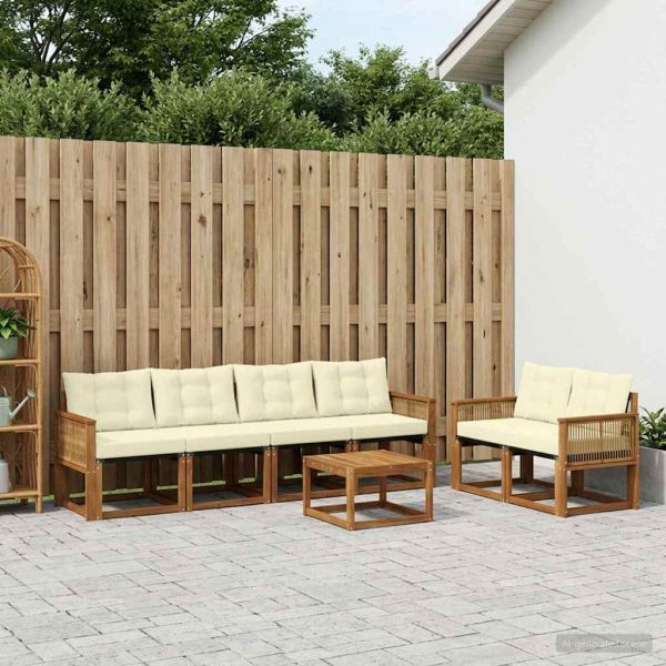 Комплект дивани за открито 7 pcs Натурален и Крема