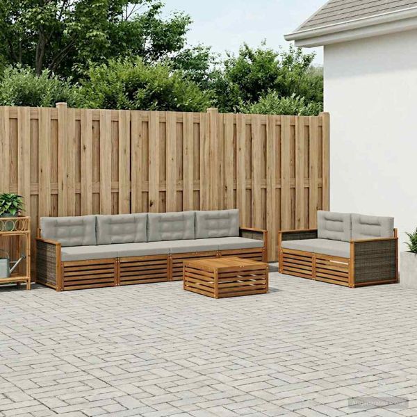 Комплект дивани за открито 7 pcs Натурално и светлосиво
