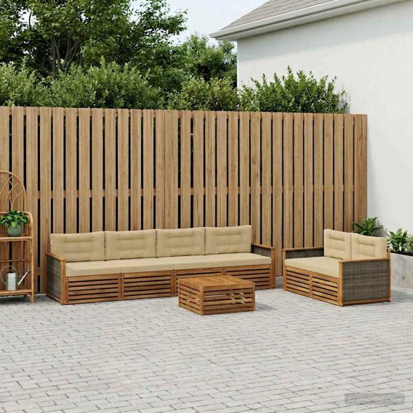 Комплект дивани за открито 7 pcs Натурален и Бежов