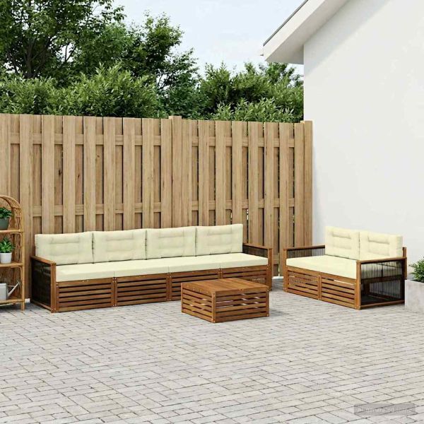 Комплект дивани за открито 7 pcs Натурален и Крема