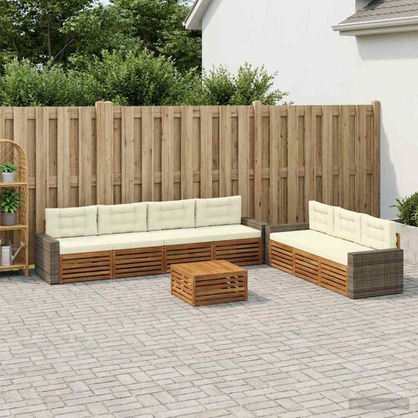 Комплект дивани за открито 8 pcs Натурален и Крема