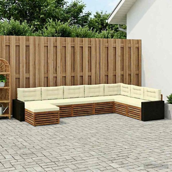 Комплект дивани за открито 8 pcs Натурален и Крема