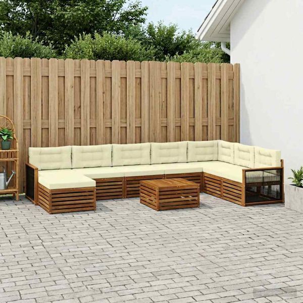 Комплект дивани за открито 9 pcs Натурален и Крема