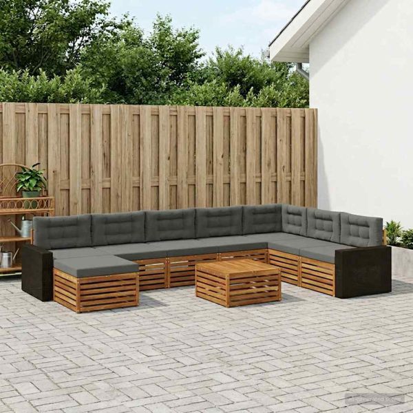 Комплект дивани за открито 9 pcs Натурален и Антрацит