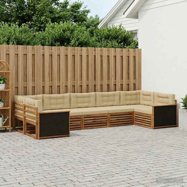 Комплект дивани за открито 7 pcs Натурален и Бежов