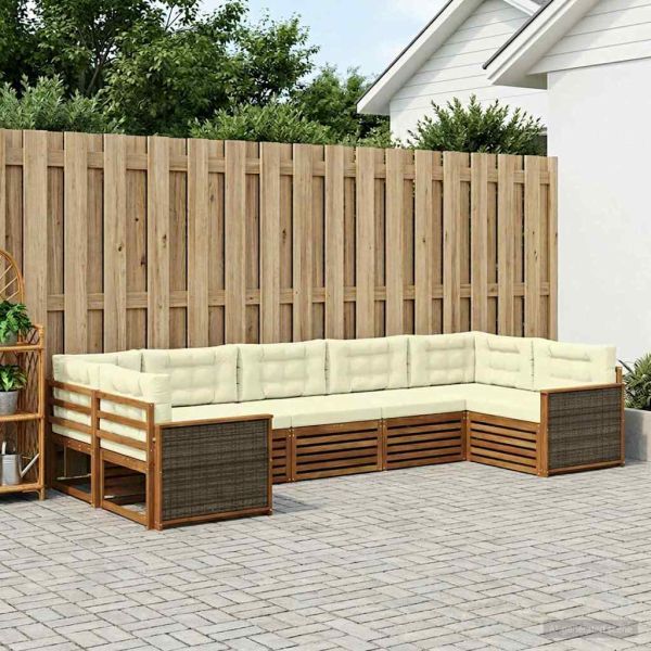 Комплект дивани за открито 7 pcs Натурален и Крема